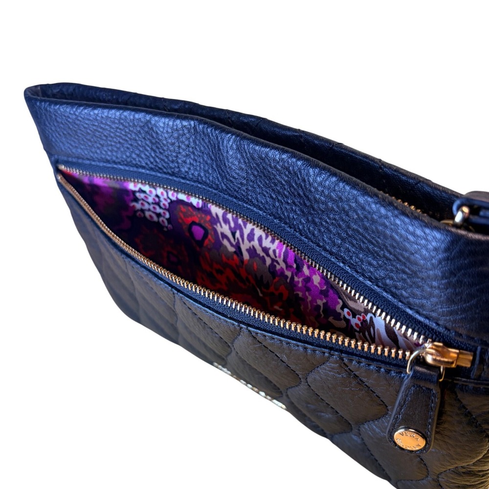 Vera Bradley Mia Black Quilted Genuine Leather Wristlet Clutch Floral Interior - Picture 3 of 9